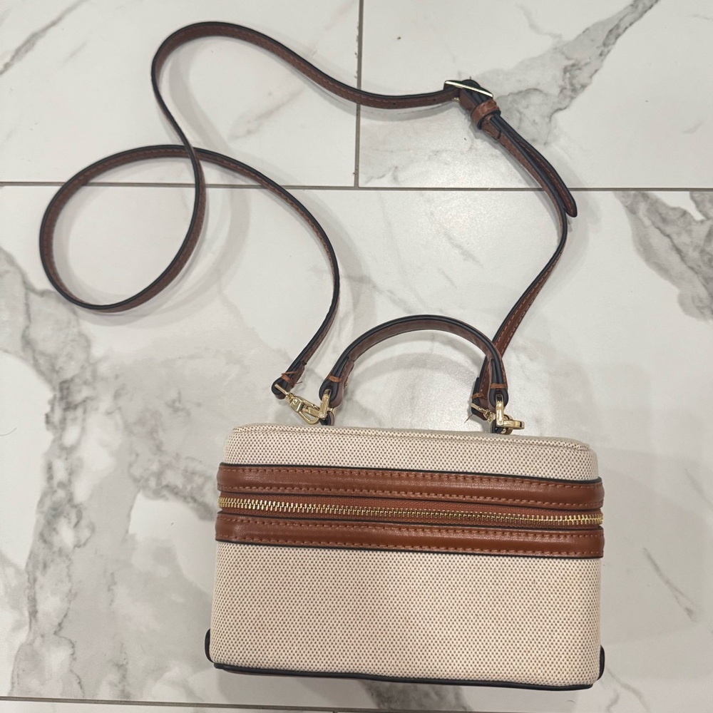 Zara Cream and Brown Crossbody Bag